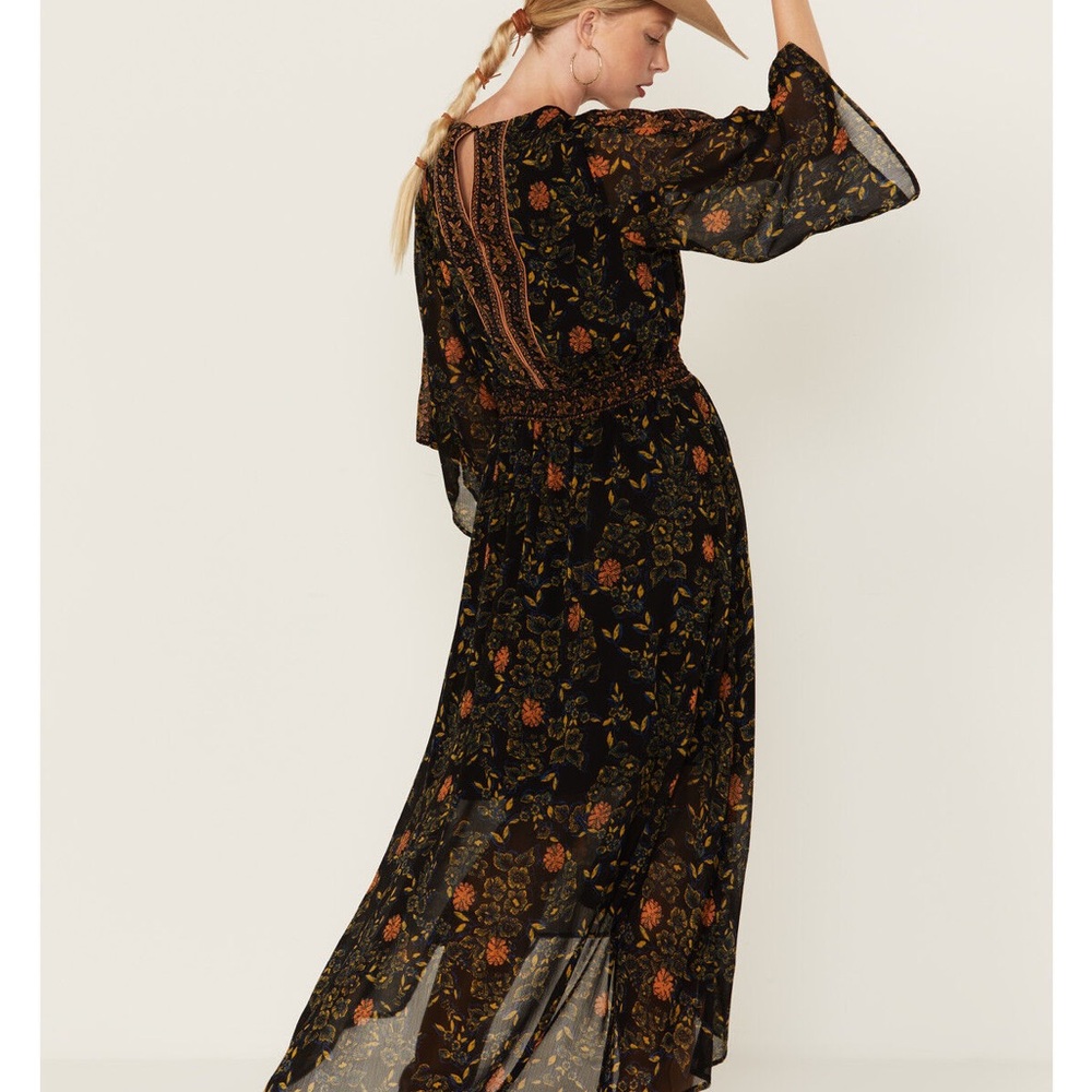 Floral Black and Orange Maxi Dress